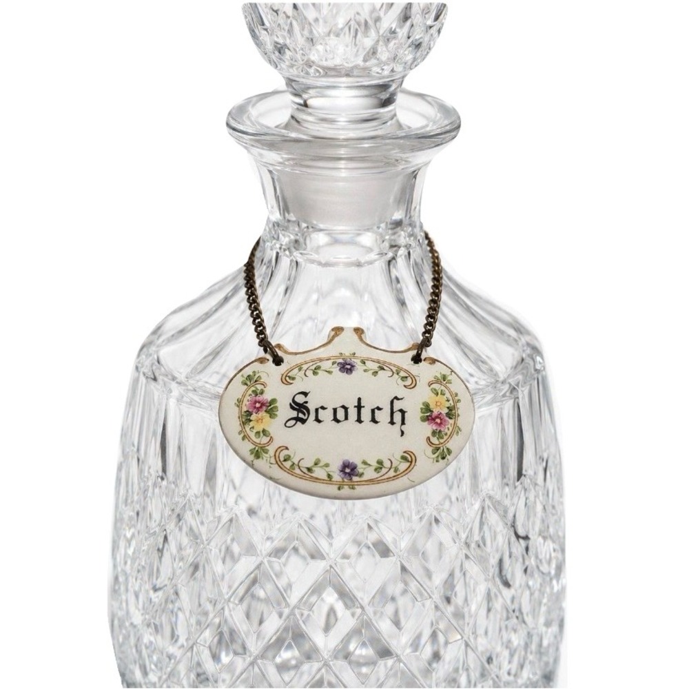 Vintage Scotch Decanter Tag Ceramic Floral Liquor Label Made in Italy